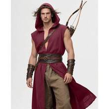 2025Joukavor Medieval Sleeveless Surcoat Renaissance Tabard For Men Halloween LARP - 酒紅色+中號 - 查看 4