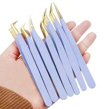 MyAoKuE-Up 1PC Purple Eyelash Tweezers Stainless Steel Superhard Tweezer High Precision Anti-Static Makeup Supplies Lash Extension Make UpTools - Multicolor - View 7