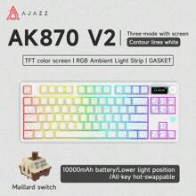 NACODEX AJAZZ AK870 V2 kabelgebundene/Drei-Modus mechanische Tastatur mit GASKET-Struktur, Vollständig austauschbare Tasten, 10.000 mAh Akkulaufzeit mit TFT-Farbbildschirm