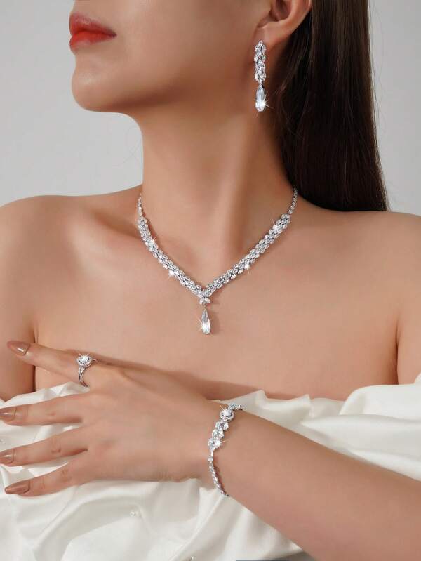 Set di gioielli di lusso in stile mediorientale a forma di lacrima da donna, composto da 5 pezzi: orecchini, collana, bracciale, anello, adatto per matrimoni, feste, vacanze, compleanni