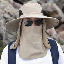 Sombrero de Sol para Hombre, Gorro Pescador Ajustable con Protección UPF 50+, Sombrero con Asa Ancha y Máscara Desmontable para Cara y Cuello,Sombrero de Pesca, Gorra para Sol con Protección Solar UPF 50 Gorro de Pesca con Cubierta Facial Extraíble y Solapa para Cuello, Sombrero Tipo Pescador de Ala Ancha para Pesca Senderismo Hombre Mujer - Beis - Ver 1