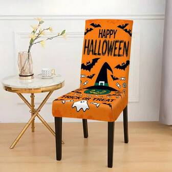 2 Piezas, 4 Piezas, 6 Piezas y 8 Piezas de Fundas de Silla Impresas. Diseño de Fantasma de Halloween y Calabaza, con Decoración de Araña de Halloween, Adecuado para Decoración del Hogar y Restaurante. Usado para Festivales y Celebraciones, Reutilizable y Lavable a Máquina. Funda de Silla Elástica, para Decoración Diaria del Hogar.