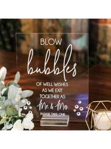 1pc Blow Bubbles Of Well Wishes For The New Mr And Mrs Clear Glass Look Acrylic Wedding Sign, Wedding Decor,Sendoff,Wedding Signs,Wedding Items,Wedding Party Supplies,Weddingessentials,Wedding Supplies,Wedding Decorations