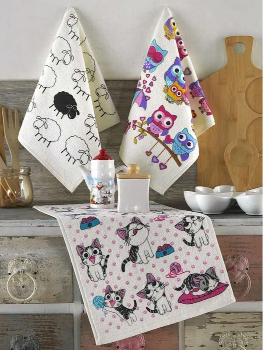 3-Piece Kitchen Towel Set | 30x50 Cm | 100% Cotton | Super Absorbent, Soft Texture | Everyday Use & Table Service | MADE IN TURKEY - White - View 1