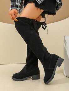 1 双经典时尚四季过膝高筒靴，适合日常穿着和度假，女童靴 - 黑色 - 查看 5