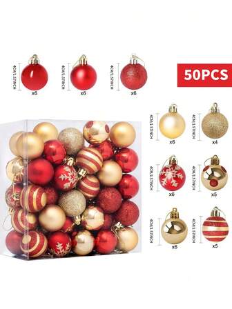 50pcs Classic Christmas Decorations, 4cm Round Plastic Hanging Ornaments, For Decoration Of Christmas Tree, Suitable For Wedding, Thanksgiving, Halloween And Valentine's Day Celebrations - No Feathers, Christmas Party Decor Home Decor Halloween Decor Room Decor Christmas Decorations Home Christmas Gifts Christmas Decor