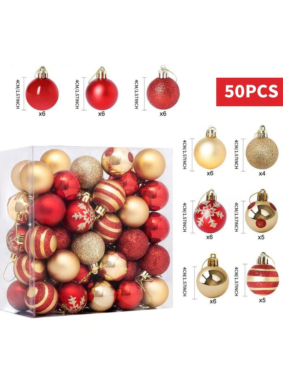 50pcs Classic Christmas Decorations, 4cm Round Plastic Hanging Ornaments, For Decoration Of Christmas Tree, Suitable For Wedding, Thanksgiving, Halloween And Valentine's Day Celebrations - No Feathers, Christmas Party Decor Home Decor Halloween Decor Room Decor Christmas Decorations Home Christmas Gifts Christmas Decor