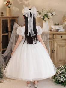 Girls' White Tulle Skirt, Flower Girl Dress For Wedding, Holiday, Party - White - View 7