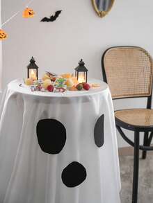 1pc Halloween Party Tablecloth, Solid Color Spooky Ghost Creative Coffee Table Cloth, Cute Ghost Face Dining Table Decor Suitable For Holiday Gatherings, Party Atmosphere Decoration, Essential For Halloween - White - View 7
