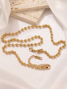 1 chiếc dây chuyền hạt cườm bằng thép không gỉ, dây chuyền mặt dây chuyền hình cầu vàng thời trang dành cho nữ, phụ kiện dành cho nam. - vòng cổ - Xem 5