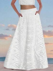 （1件）复古花卉镂空刺绣A字裙，优雅精致半身裙，不含吊带背心，哥特风格，适合圣诞节、春夏、波西米亚风、音乐节、返校季、婚礼季 白色 - 白色 - 查看 3