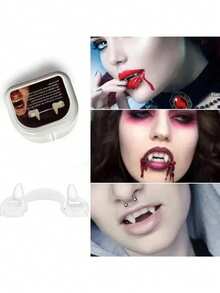 1pc Fake Teeth Vampire Zombie Bloody Fangs Halloween Cosplay Costume Accessory - Multicolor - View 4