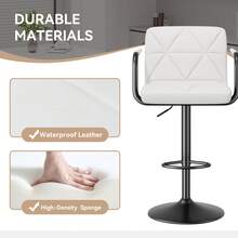 Nalupatio Lot de 2 tabourets de bar réglables en hauteur, chaises hautes cuisine modernes  avec assise rembourrée, soutien du dos et accoudoirs, tabourets de comptoir pivotants, imperméables et faciles à nettoyer - Blanc - Voir 3