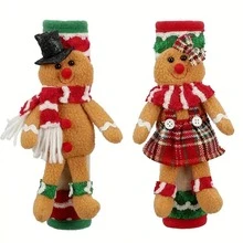 2pcs Christmas Gingerbread Man & Woman Refrigerator Door Handle Covers - Classic Polyester Holiday Kitchen Decor, Suitable For Home And Kitchen Appliances, No Power Needed, No Feathers - متعدد الألوان - مشاهدة 7