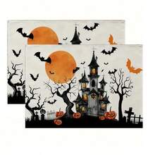 1/2/4/6 Piece Table Mat Set, Halloween Themed Style, Bat Pattern Print, Size 30x45 Cm. Polyester Halloween Placemats Are Suitable For Home Kitchens/Heat-Resistant Tablecloths, Easy To Clean, And Are Ideal Accessories For Home Kitchen Dining Tables. They Are Suitable For Family Gatherings And Indoor Occasions, And Are The Best Choice For Halloween Decoration.