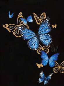 可爱蝴蝶印花女式短袖圆领休闲 T 恤，T 恤，弹性涤纶混纺，可机洗，柔软舒适