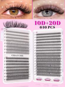 640片D型卷翘自然款假睫毛,10D+20D+30D/30D+40D+5D混合套装,浓密黑色,适合新手,高密度睫毛册,合成经典款睫毛,持久耐用,适合日常、派对、婚礼、圣诞节、音乐节妆容,睫毛簇,单根假睫毛 - D - 查看 15
