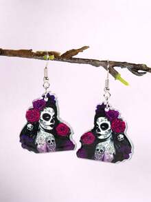 1 Paar modische, kreative Blumen-, Damen-, Schädel- und Vampir-Anhänger Ohrringe, Gothic-Stil Schmuck für Halloween-Party