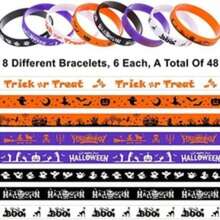 3pcs/5pcs/10pcs Halloween Silicone Wristbands, Trick Or Treat Pumpkin Rubber Bracelets, Waterproof Halloween Party Favors, Random Delivery