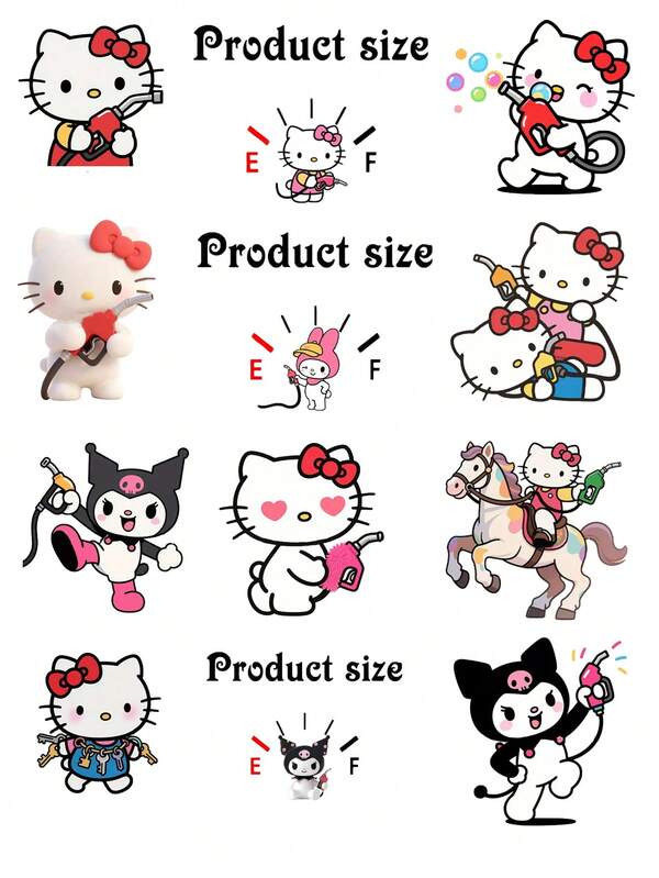 Sanrio 4/5 قطعة ملصقات سيارة كرتونية لشخصية كيتي، ملصقات ديكورية جميلة للسيارة، ملصقات لغطاء خزان الوقود، إبداعية