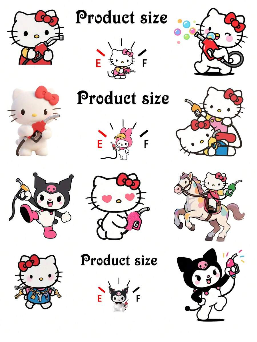 Sanrio 4/5 قطعة ملصقات سيارة كرتونية لشخصية كيتي، ملصقات ديكورية جميلة للسيارة، ملصقات لغطاء خزان الوقود، إبداعية