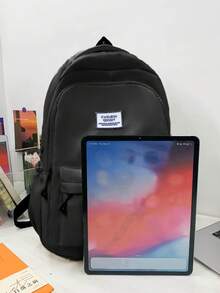 15.6英寸防水尼龙笔记本电脑背包，适合男士，旅行包，书包 - 黑色 - 查看 4