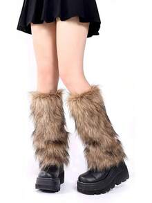 OSPNIEEK Womens Faux Fur Furry Leg Warmers - màu nâu - Xem 3