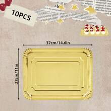 10/20PCS Disposable Light Weight Paper Plates, Gold Rectangular Dinner Plates Bulk For Cookie Dessert Snack Cake, Large Serving Tableware Paper Trays For Wedding, Family Meals, Birthday, Picnics, BBQ, Holiday