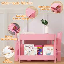 Techigher Kids Table And Chair Set,Wood Toddler Activity Table And 2 Chairs Set With Storage,Removable Tabletop And Bookshelf For Classroom Daycare And Snack Time Arts Crafts Sturdy - Pink - View 6