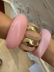 夸张设计手镯，独特复古几何组合手镯，金色，奶茶色，醋酸乳白色（手镯具有扎染效果，可能会出现轻微的颜色变化。购买时请参考尺码表，不要因尺码不合适而留下负面反馈。谢谢。） - 多色 - 查看 15