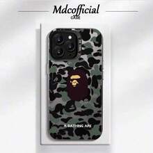 Camouflage Ape Man Pattern Phone Case |   Drop - Proof & Shockproof, Frosted Texture IMD Compatible With IPhone X, XS, XR, XS Max, 11, 12, 13, 14, 15, 16 Pro Max - 黑色 - 查看 1