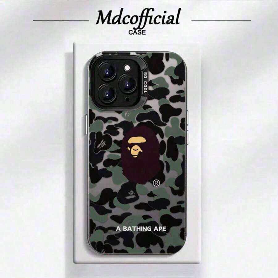 Camouflage Ape Man Pattern Phone Case | Drop - Proof & Shockproof, Frosted Texture IMD Compatible With IPhone X, XS, XR, XS Max, 11, 12, 13, 14, 15, 16 Pro Max - 黑色 - 查看 1