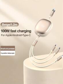 3-In-1 100W Fast Charging Charger Cable &Retractable One Tow Three Cable, Durable Tpe Charging Data Line Compatible With Iphone And Compatible With Samsung Series, High Efficiency Charge Cable