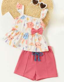 Sublimated Strappy Top + Appliqued Sweatpants Set - Pink - View 5