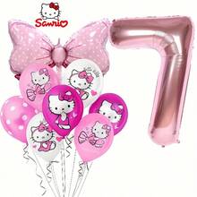 11 قطعة من سلسلة سانريو هالو كيتي، بالونات وردية مطبوعة بشعار هالو كيتي، بالونات وردية بشكل فيونكة وأرقام، مجموعة لحفلة عيد الميلاد العائلية