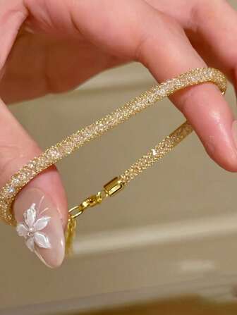 1pc Blinking Weave Chain Bracelet Ladies Jewelry For Women 925 Sterling Silver Exquisite Bracelet Fine Jewelry Gift For Girl Daily Dating Deco For Sisters Friendship