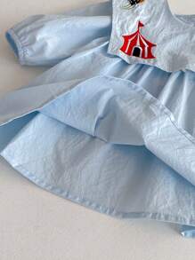 Autumn Baby Girls' Navy Collar Embroidered Long Sleeve Dress - Baby Blue - View 5