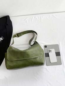 Dedoo 1pc Vintage Leather Crossbody Bag, Large Capacity Shoulder Bag, Solid Color Handbag (Please Place In A Well-Ventilated Area For 1-3 Days To Dissipate The Material Odor) - Green - View 6