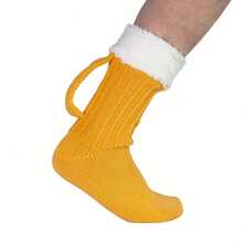 1/2 Pair Bright Yellow Beer Socks, Mid-Calf Warm With Loop Easy-Off Design, Festive Party Outfit, Oktoberfest Fun Gift, Exclusive Funny Creative Socks For Beer Lovers