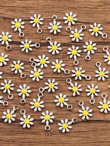 10 Pieces, 10 Colors, 7X10mm Stainless Steel Accessory, Plant Charm, Colorful Droplet Sunflower And Daisy Pendant