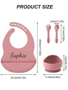 4PCS Personalized Customization Name Baby Silicone Tableware Suction Bowl Adjustment Bib Portable Spoon Fork Custom Color Contrast Dinner Set Back To School Winter Gift Ideas Boy Girl Valentine's Day, Letter, Ornamental, Exquisite, Stylish, Modern, Casual, Custom, Personalized, Unique, Customized, Ideal Gifts For Him, Ideal Gifts For Her, Son, Daughter - Multicolor - View 10