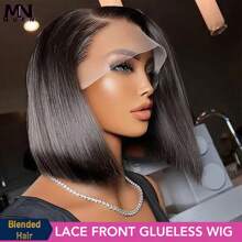 200% 密度自然色直发蕾丝前假发混合头发 13x4 高清骨直发蕾丝前假发真人混合头发 4x4 5x5 短发蕾丝前假发适合日常使用 8-34 英寸无胶预拔预剪自然色自然发际线带婴儿头发