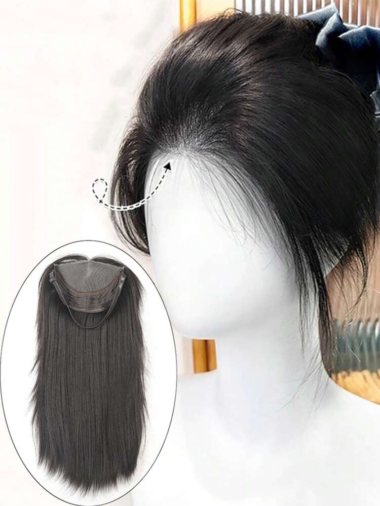 自然黑色合成顶部额头隐形无缝蕾丝网覆盖白发蓬松增加发量长直发中分发片酷棕色 - 彩色 - 查看 8