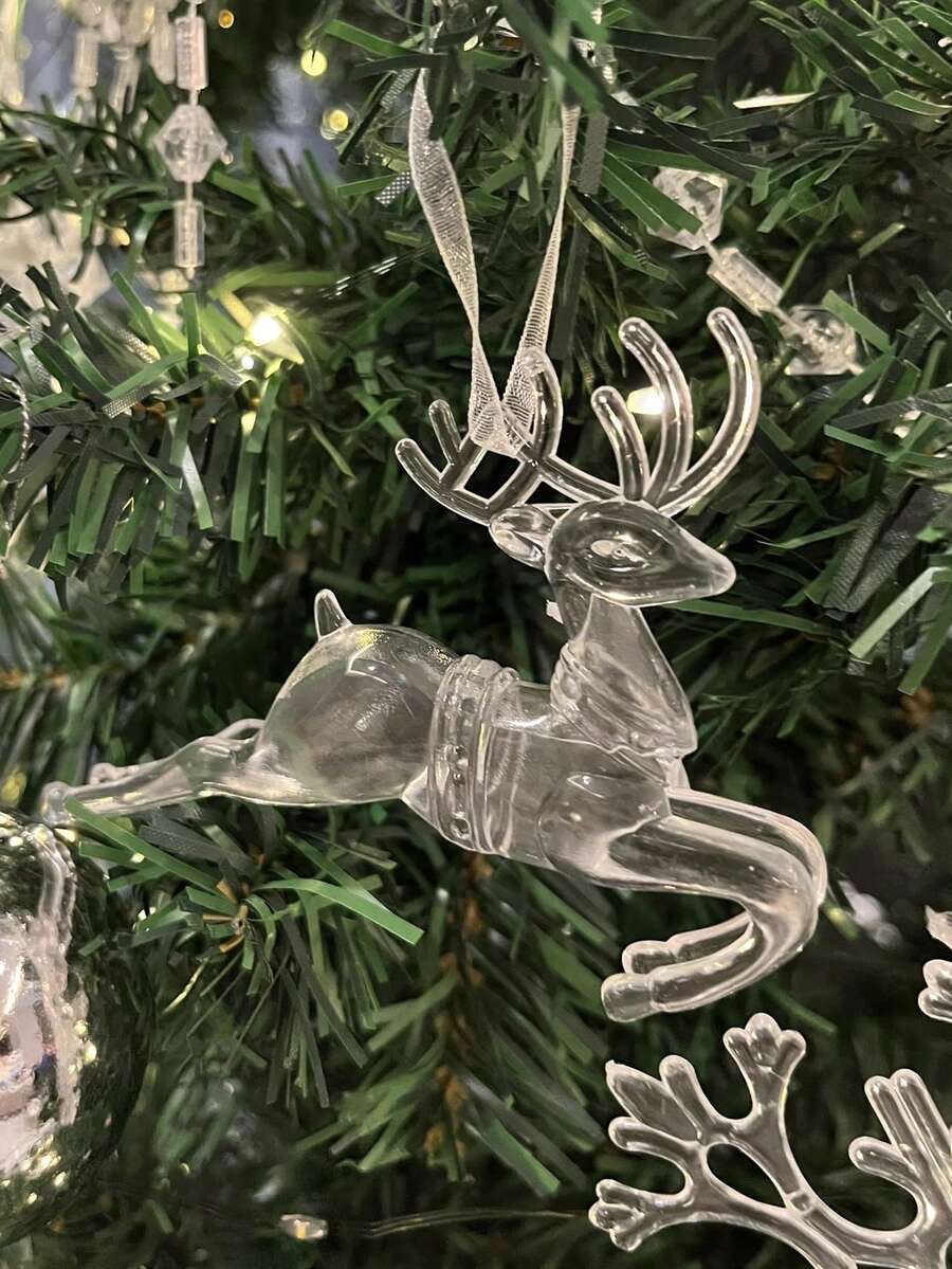 3D Acrylic Transparent Deer Hanging Ornaments, Nordic Minimalist Style Hollow Reindeer Decor, Matte Texture, Christmas Party Decoration, New Year Gift, Winter Window Display, Ice & Snow Home Decor