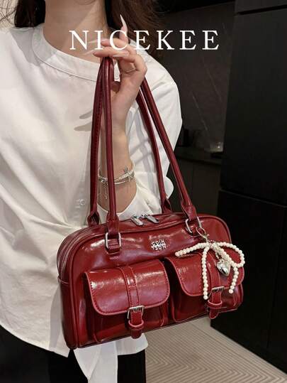 New Bread Knot Pendant Multi-Pocket Pillow Bag, Fashionable Colorful Underarm Bag, Attractive Retro Minimalist High-Quality Women Shoulder Bag, Versatile For Daily, Commuting And Shopping