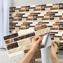 9/11/25片砖纹厨房瓷砖贴纸厨房防油贴纸仿真大理石水晶地下室贴老房装修贴纸自粘瓷砖贴 - 黃色 - 查看 1