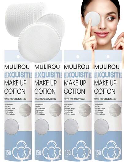 R-Neu Premium [Turkish] Cleansing Cotton Pads, 300 Pcs, Stitched, Flat Weave Texture, 100% Pure Natural Facial Makeup Remover Pads, Low Allergen Makeup Remover Pads (2 Packs, 150 Pcs Each)