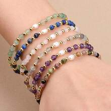 Pulsera elástica de cuentas de cristal natural (perla de agua dulce/aguamarina/aventurina verde/amatista/lapislázuli/cuentas facetadas de cuarzo rosa), ajustable y unisex, regalo de joyería para fiestas y cumpleaños