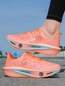 L.S.W.P 男士透气公路跑鞋 - 减震耐磨鞋底，EVA 缓冲，轻质低帮运动鞋，条纹设计，适合健身、慢跑和日常穿着，时尚运动风格，配有 EVA 软鞋垫 - 粉色 - 查看 12