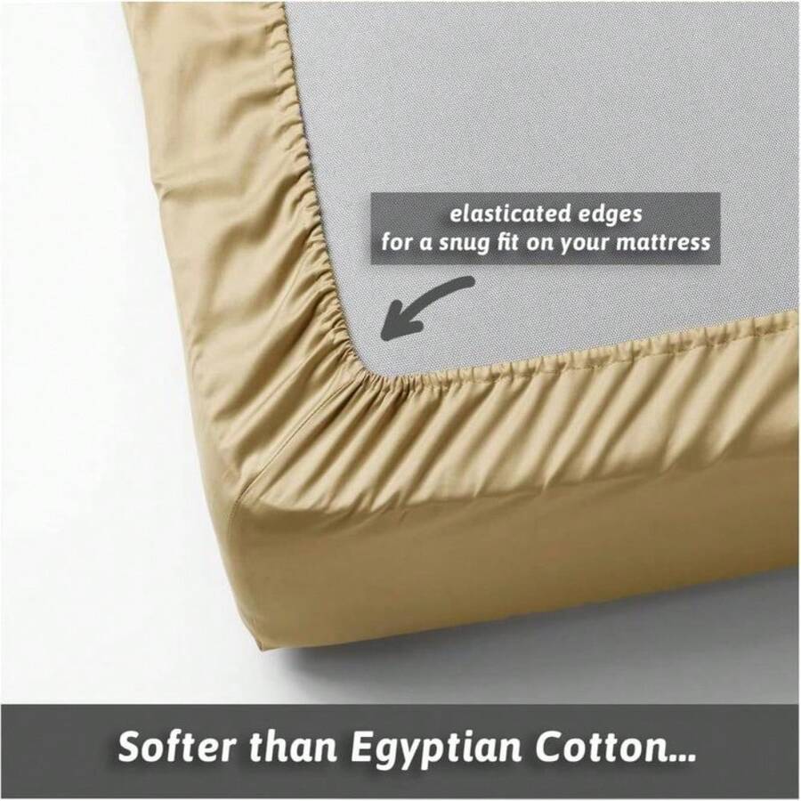 "26cm Extra Deep Pocket Plain Fitted Sheet - Microfiber, Super Soft Breathable, All UK Sizes" - Beige - View 1